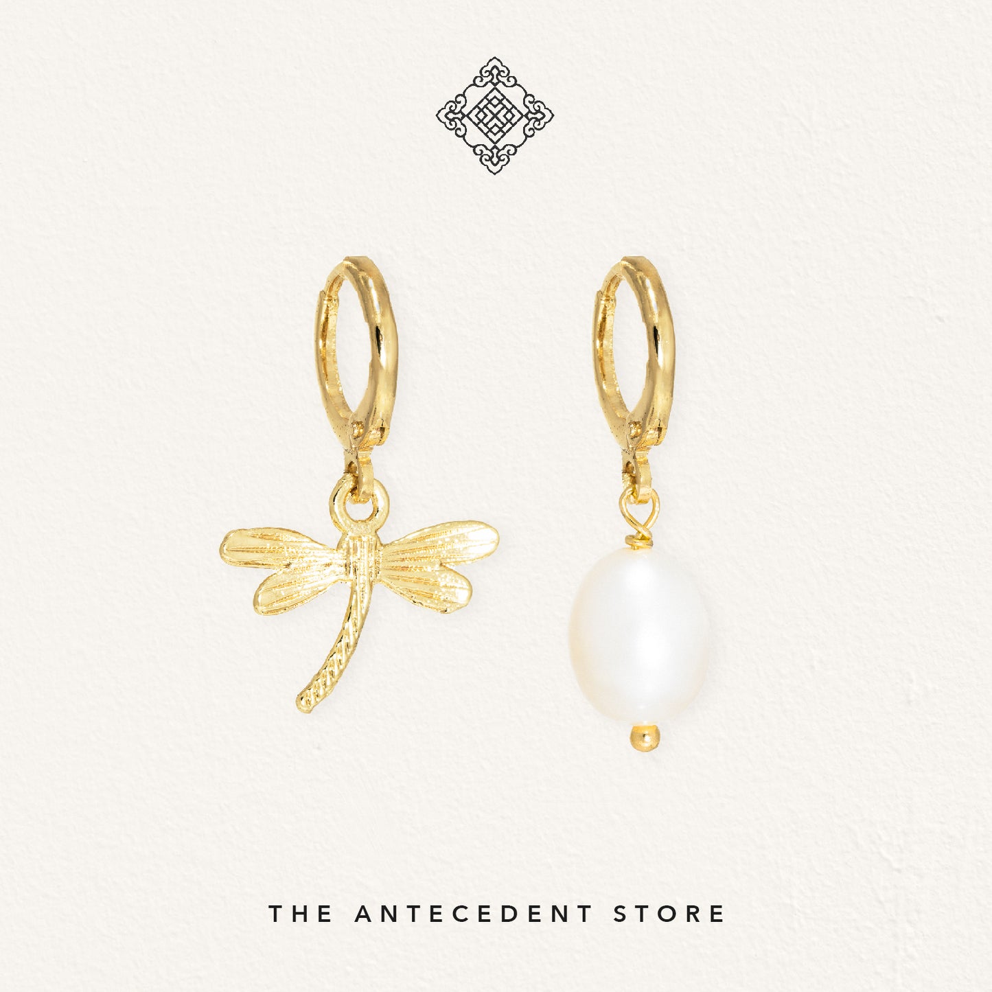 Asymmetric Dragonfly Earrings With Freshwater Pearls - 14K Real Gold Plated Jewelry