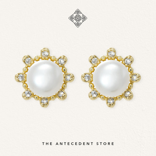 The Antecedent Store Freshwater Pearl Stud Earrings - 14K Real Gold Plated Jewellery