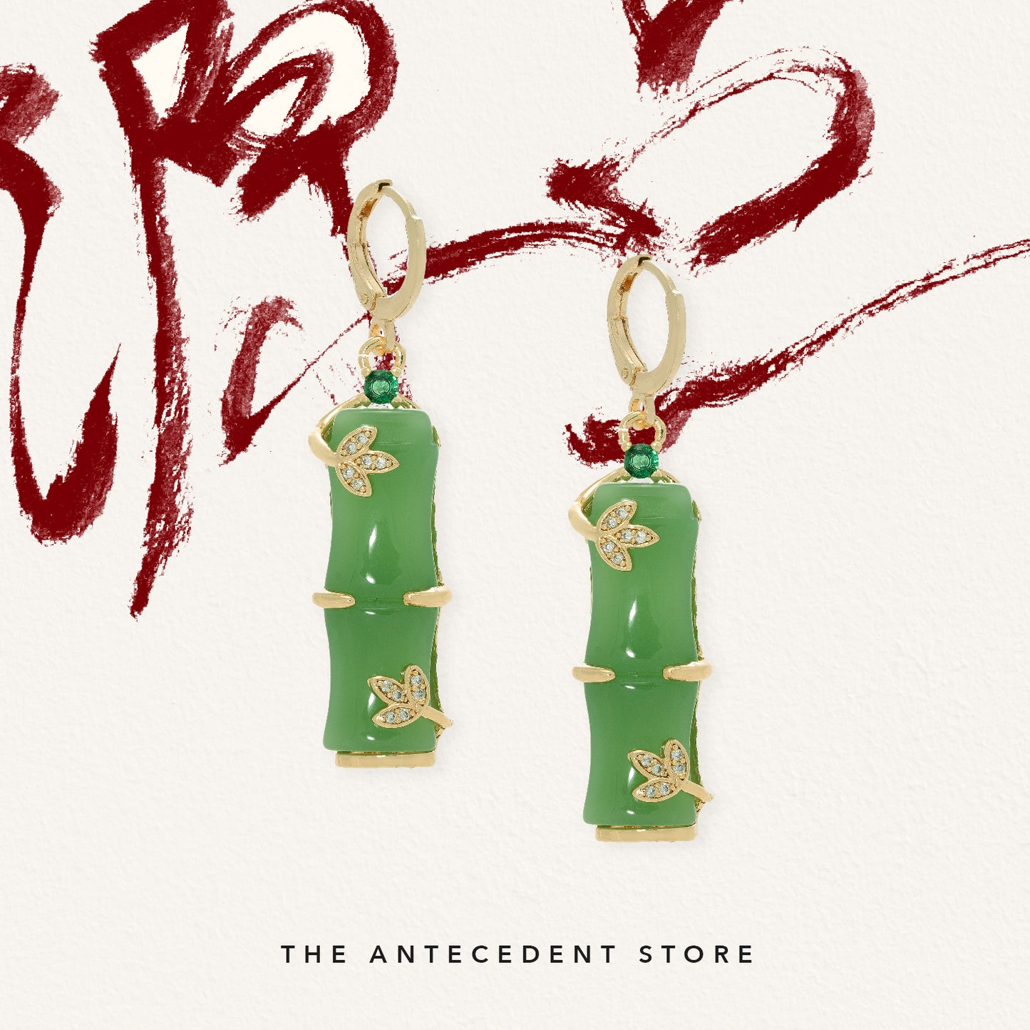 The Antecedent Store Green Bamboo Earrings - 14K Real Gold Plated Jewelry