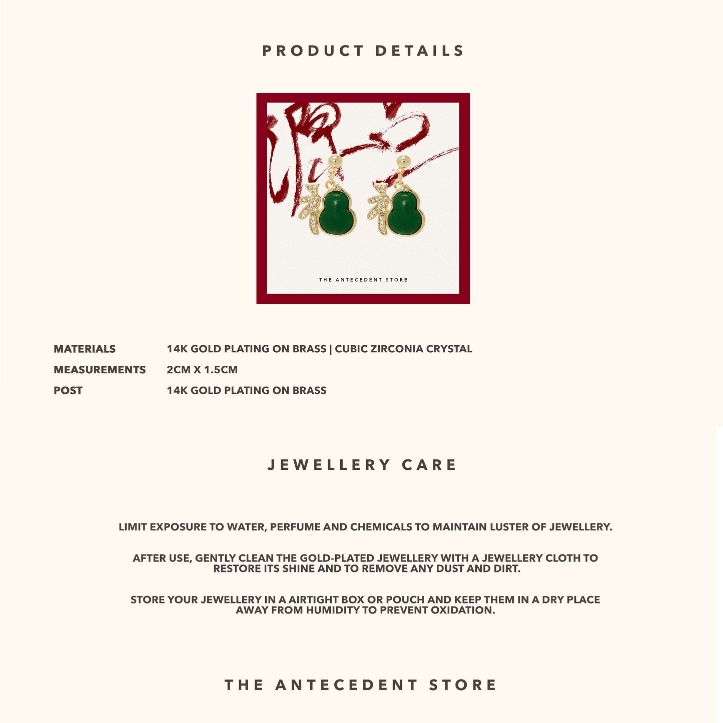 【 福 】Blessings Earrings In Green - 14K Real Gold Plated Jewelry