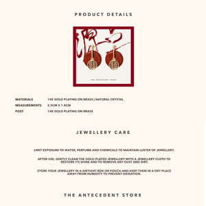 【 祿 】Red Jasper Crystal Earrings - 14K Real Gold Plated Jewelry