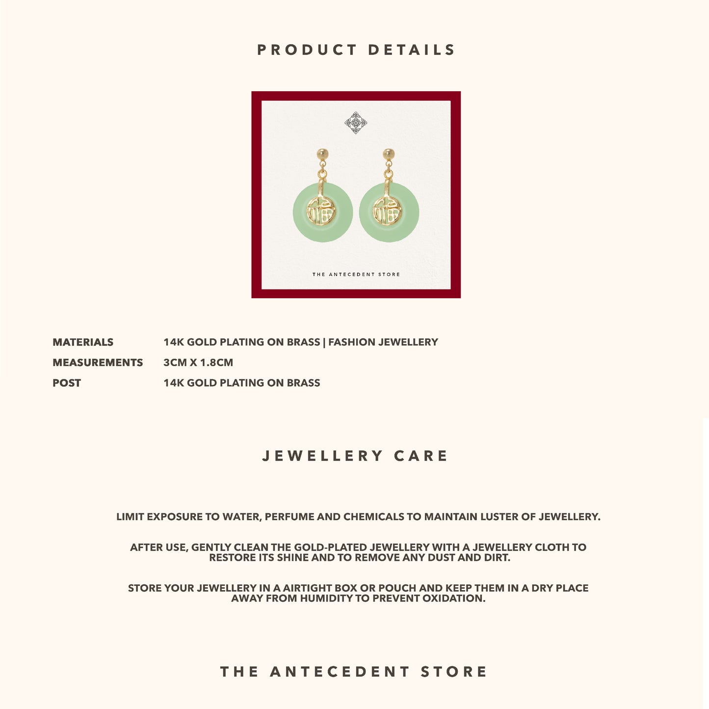 【 福 】Blessings Earrings - 14K Real Gold Plated Jewelry