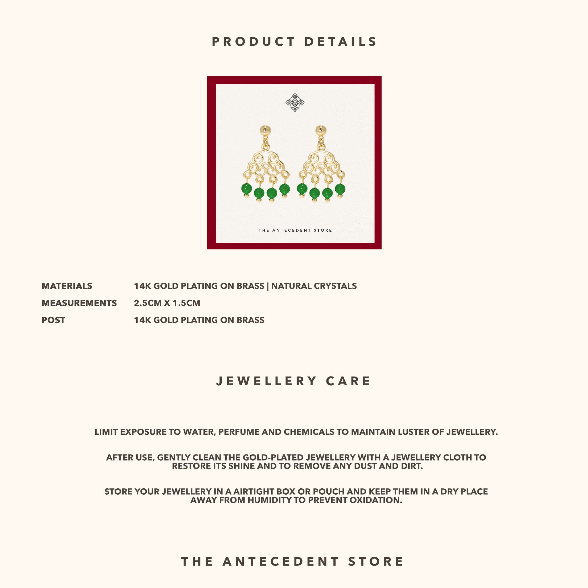 Oriental Motif Earrings With Green Chalcedony Crystals - 14K Real Gold Plated Jewelry