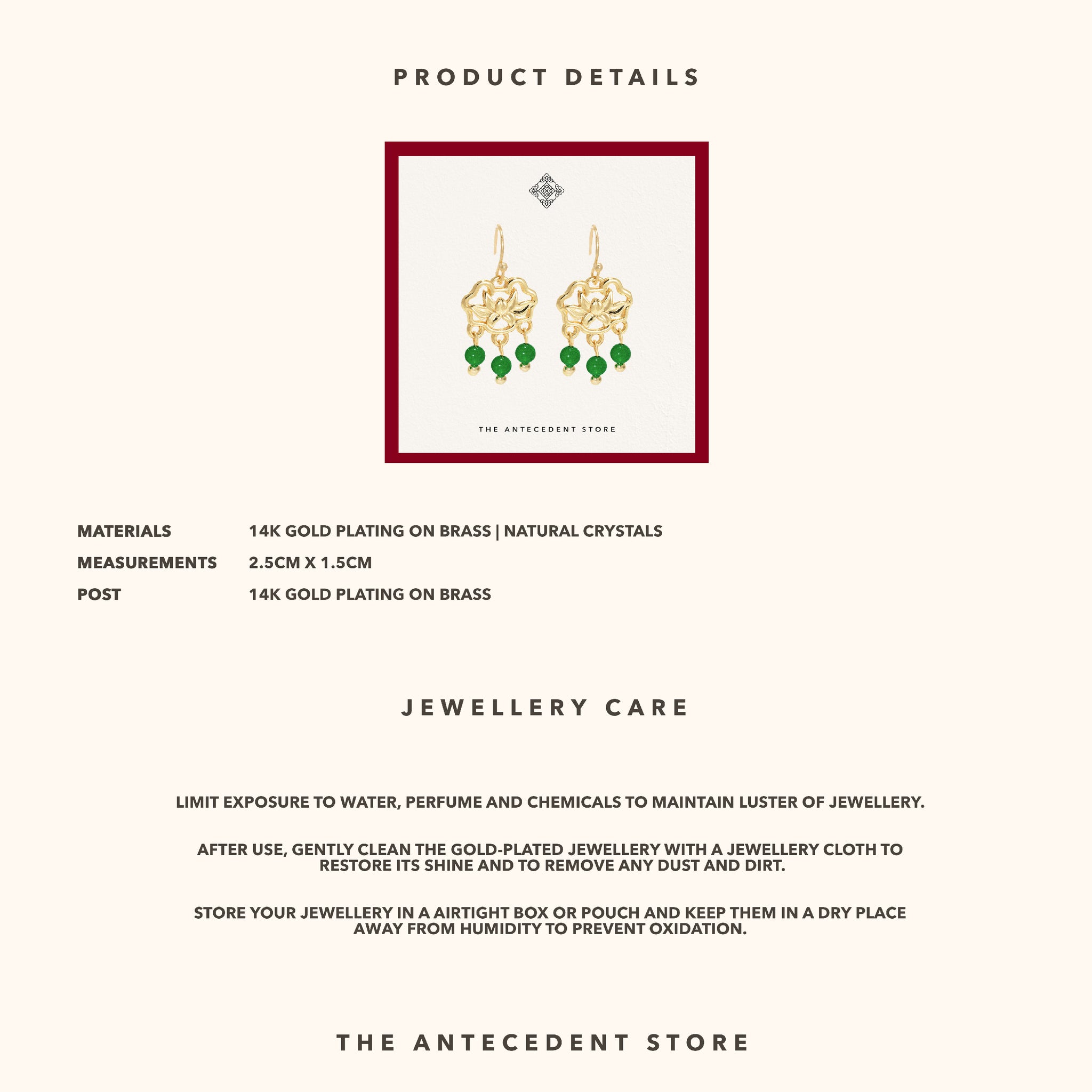 【如意锁】Longevity Lock Earrings With Green Chalcedony - 14K Real Gold Plated Jewelry