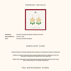 【如意锁】Longevity Lock Earrings With Green Chalcedony - 14K Real Gold Plated Jewelry