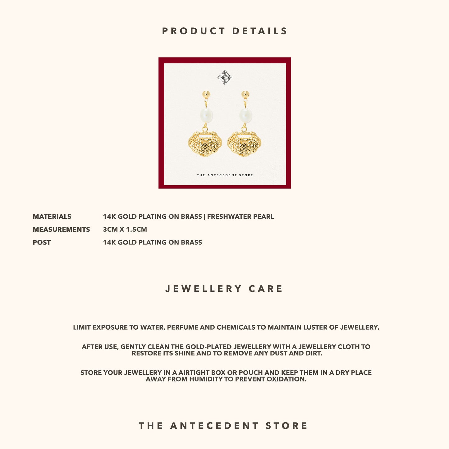 【如意锁】Longevity Lock Earrings With Freshwater Pearl - 14K Real Gold Plated Jewelry