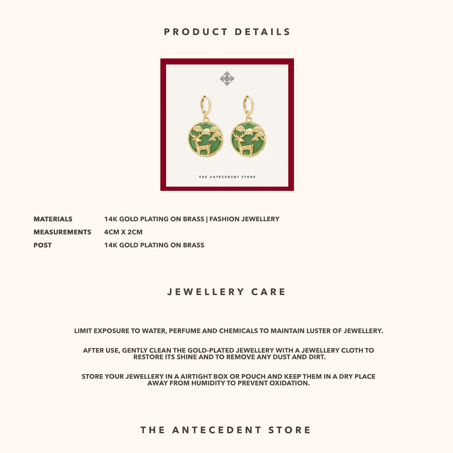 Oriental Motif Earrings - 14K Real Gold Plated Jewelry