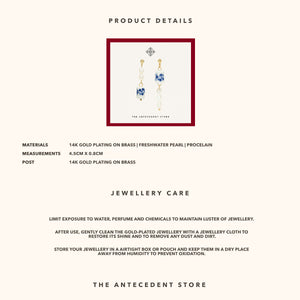 Asymmetric Porcelain Earrings With Freshwater Pearls - 14K Real Gold Plated Jewelry