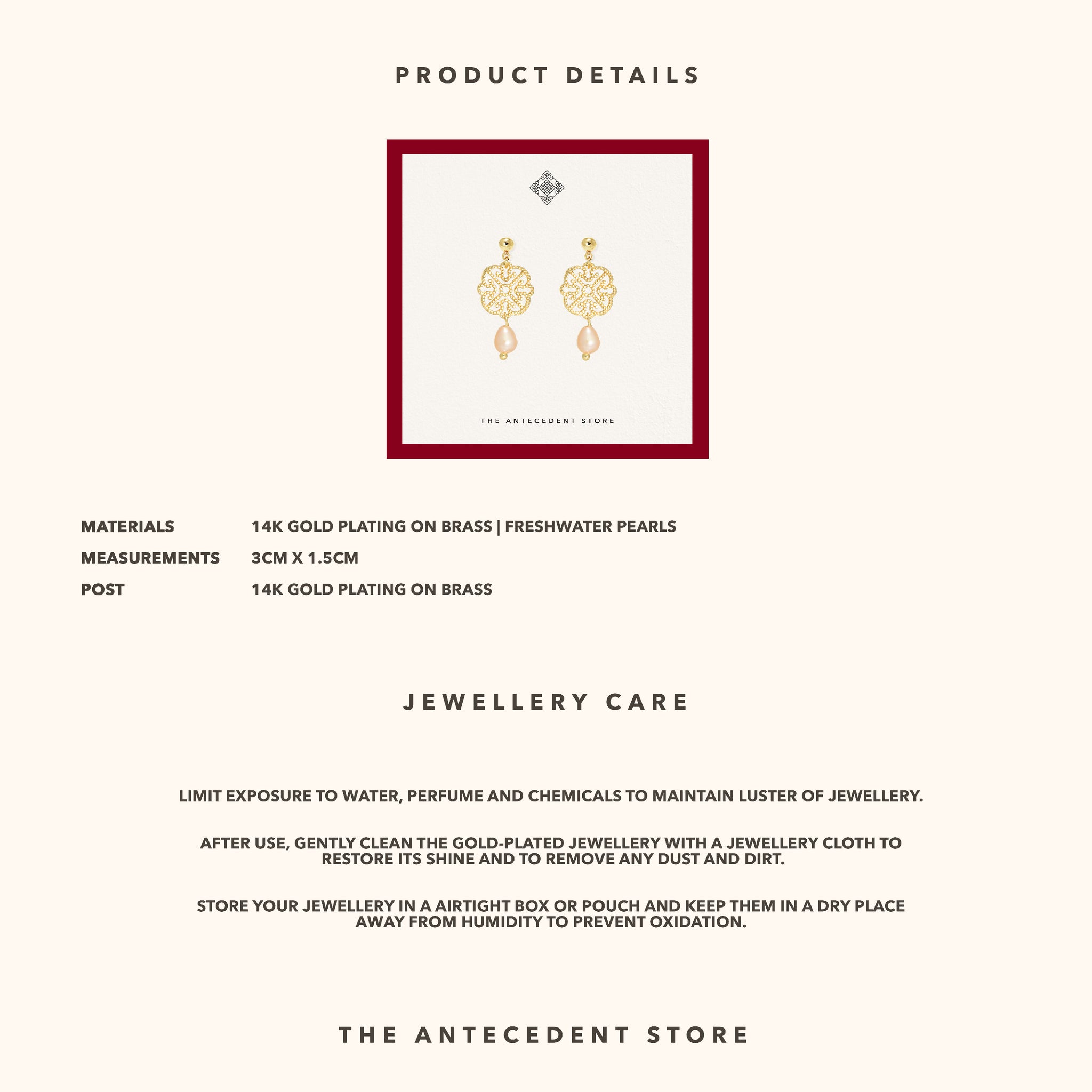 Oriental Motif Earrings With Freshwater Pearls (Peach Pearls) - 14K Real Gold Plated Jewelry