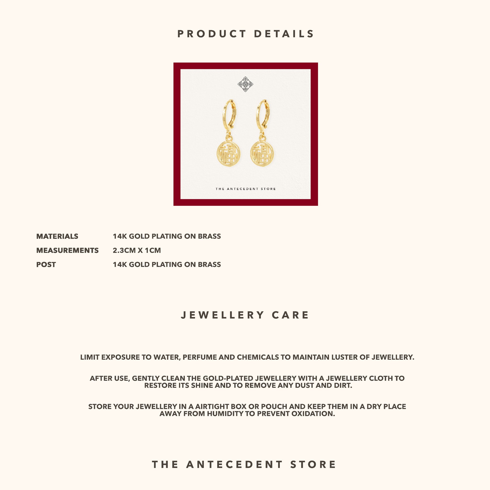 【 福 】Blessing Huggies Earrings - 14K Real Gold Plated Jewelry