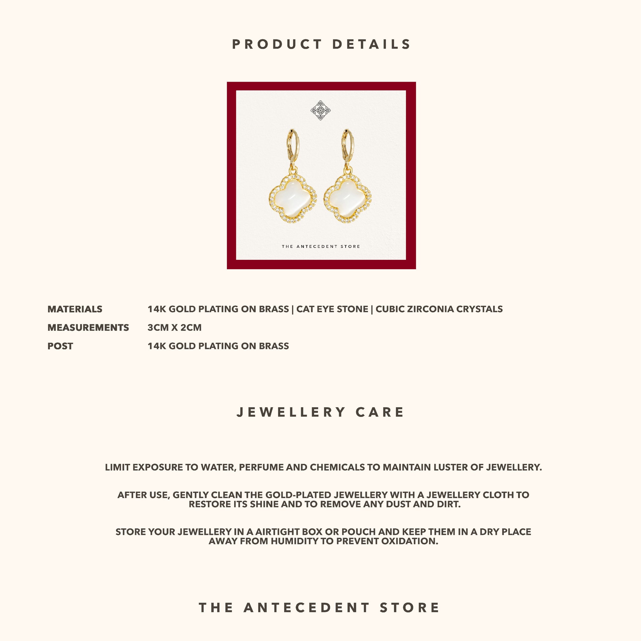 White Cat Eye Stone With Cubic Zirconia Crystals Earrings - 14K Real Gold Plated Jewellery