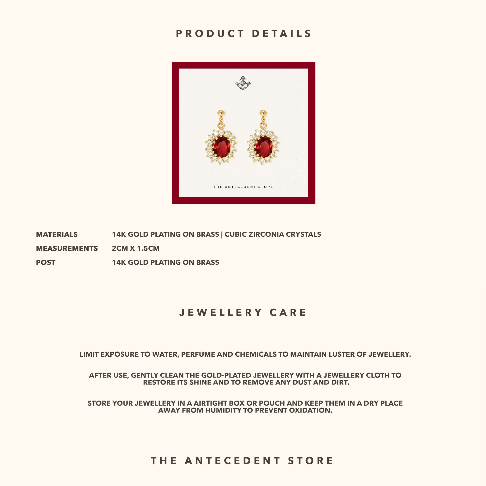 Red Ruby Earrings with Cubic Zirconia Crystals - 14K Real Gold Plated Jewelry